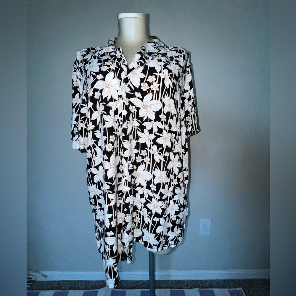 Express Men's Black and White Floral Shirt
